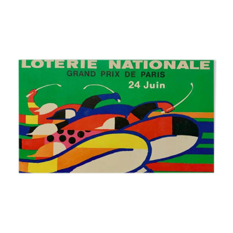 Affiche original Loterie nationale Grand prix de Paris par Villemot - Signé par l'artiste - On linen