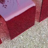 Set of 3 nesting tables in red plexiglass from the 70-80s