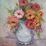 Acrylic on canvas contemporary still life bohemian flower bouquet