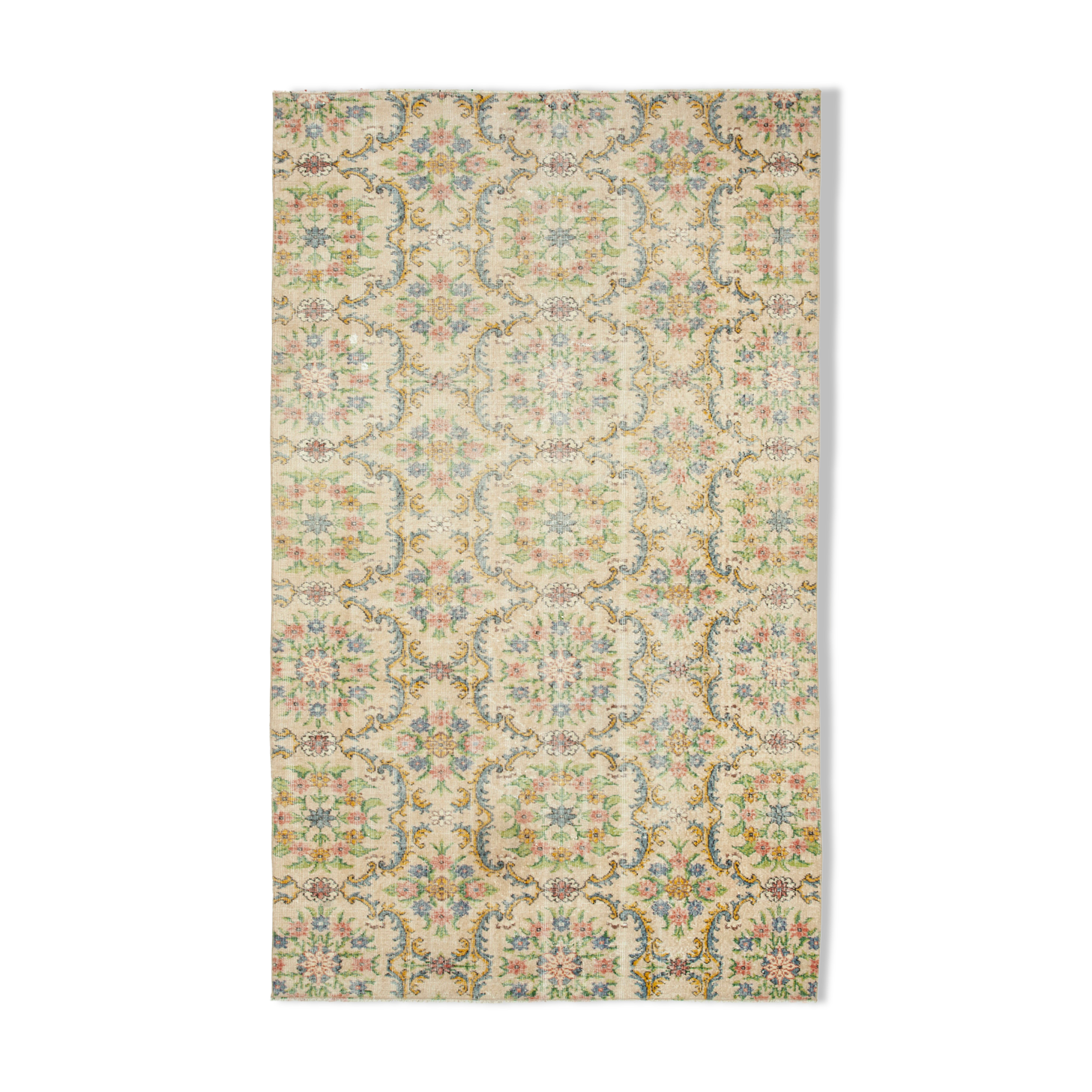 Oriental handmade rustic 1970s beige carpet 161 cm x 267 cm