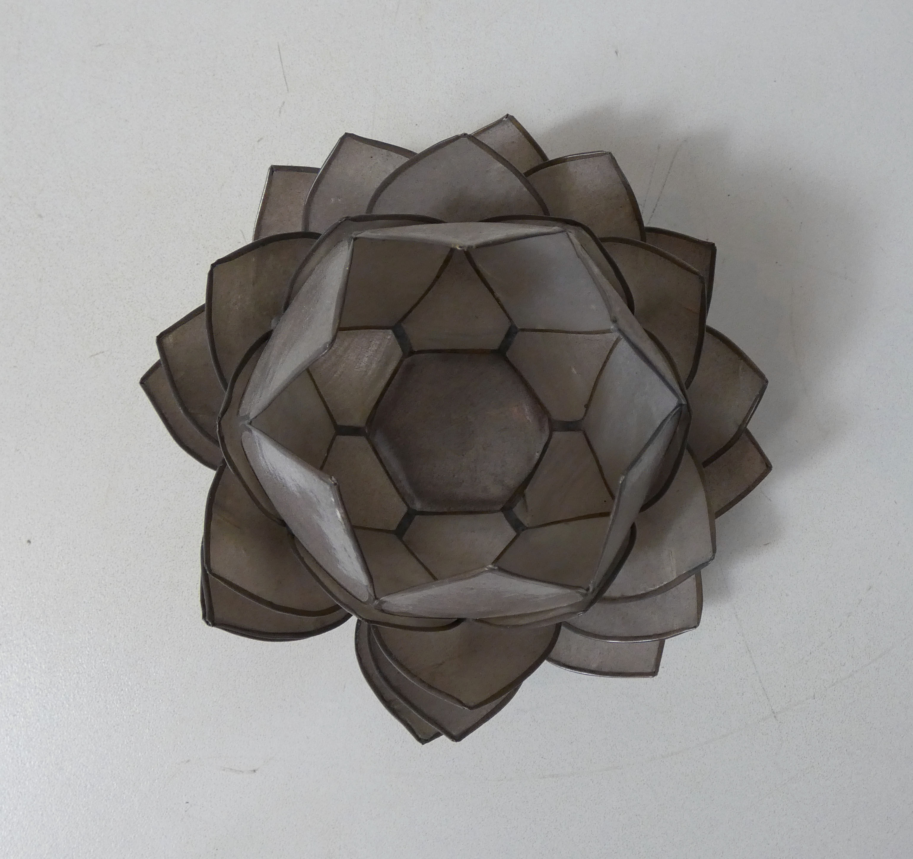 Lotus flower photophore in mother-of-pearl and brass