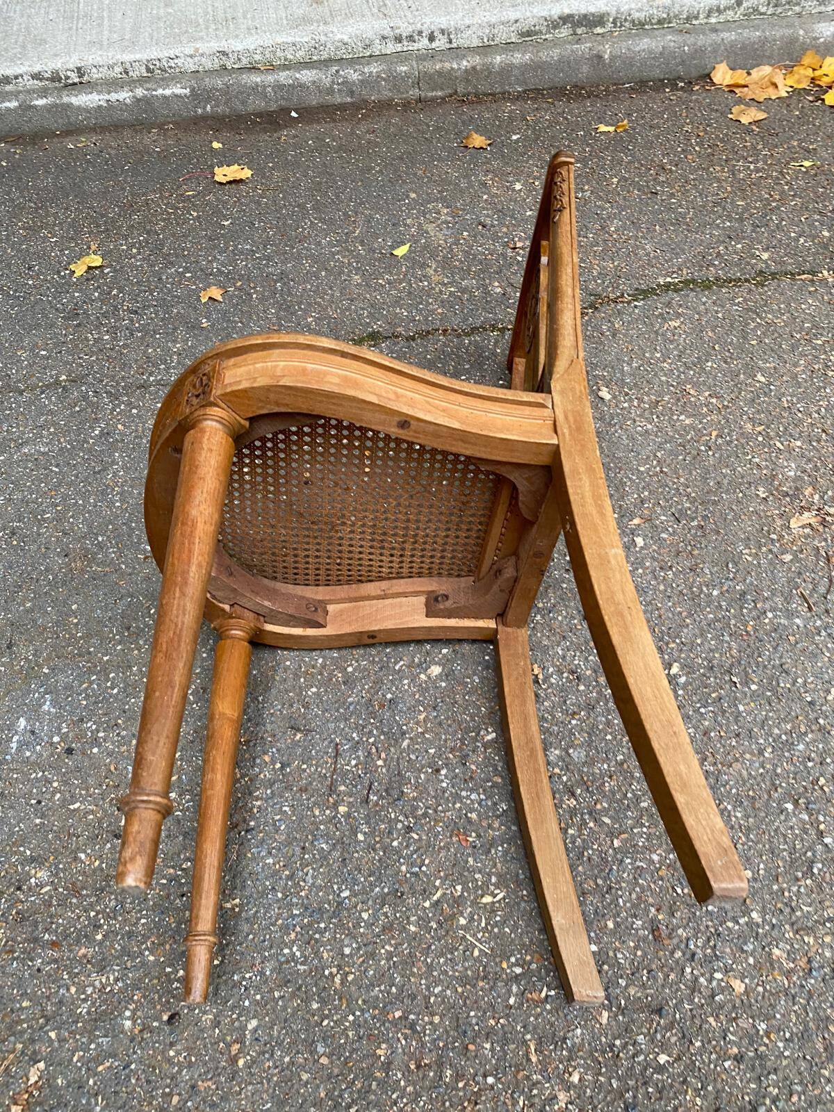 Art Deco lyre chair in solid caned wood