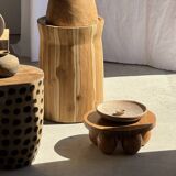 Stool, side table, cylindrical solid mango wood end table.