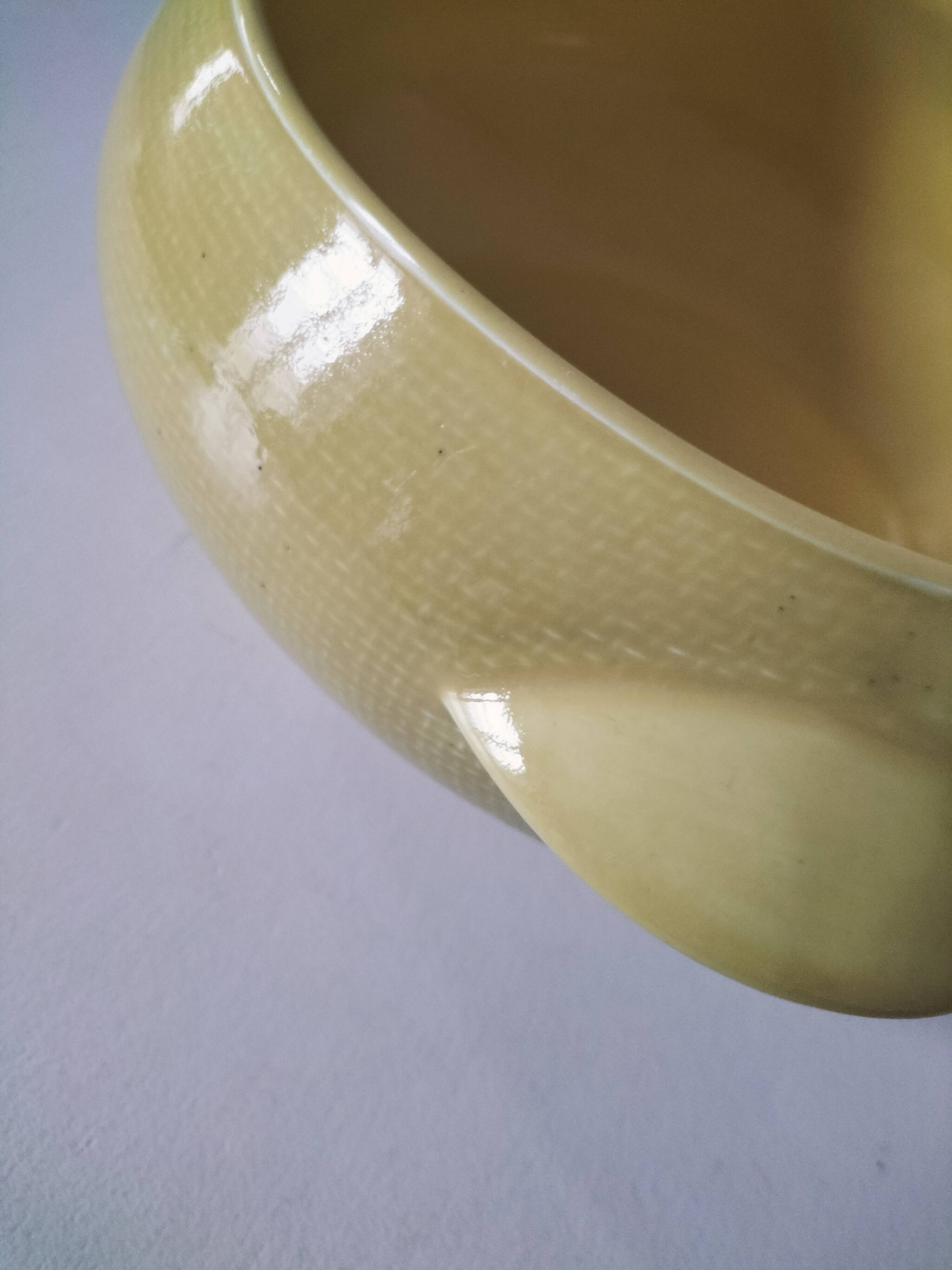 Salins Miramar lemon yellow dish – textured earthenware, 1950s–60s