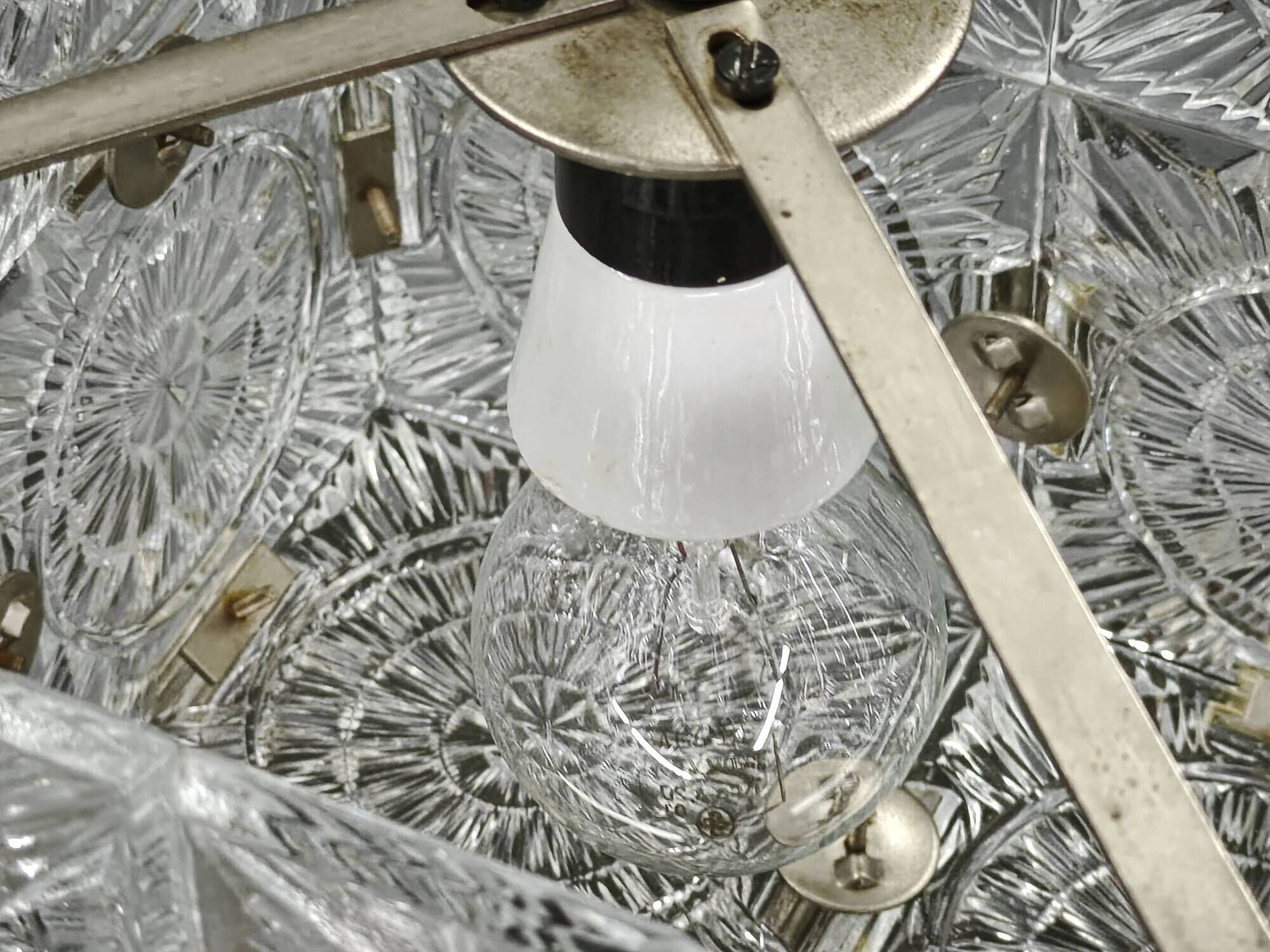 1970s Kamenicky Senov Czech Crystal Glass and Chrome Pendant Light