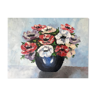 Tableau ancien signé huile sur toile bouquet de fleurs anémones vintage