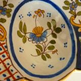 Dish, egg server in hand-painted earthenware, signed Geo Martel