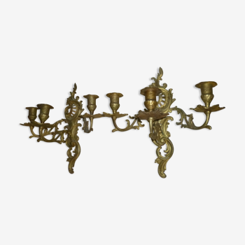 Pair of candlestick Louis XV style gilded XlX