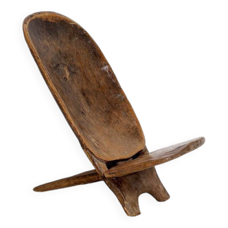 Senoufo African Folding Chair Fish Pattern on the Back Ivory Coast.