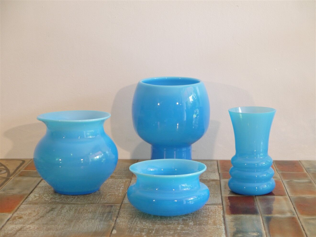 Set of Scandinavian opaline glass vases by Erik Hoglund 1960