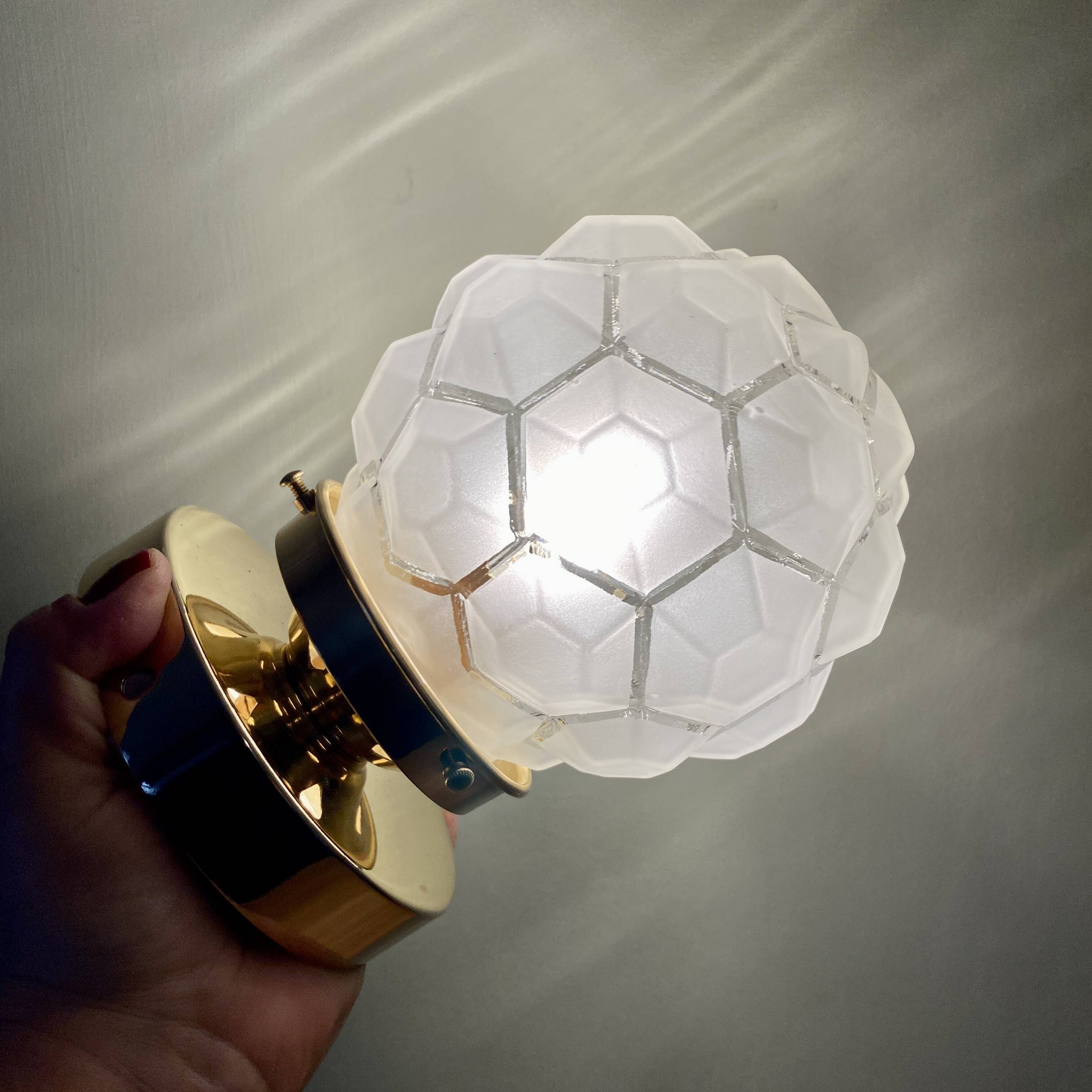 Vintage art deco globe wall or ceiling light in frosted glass