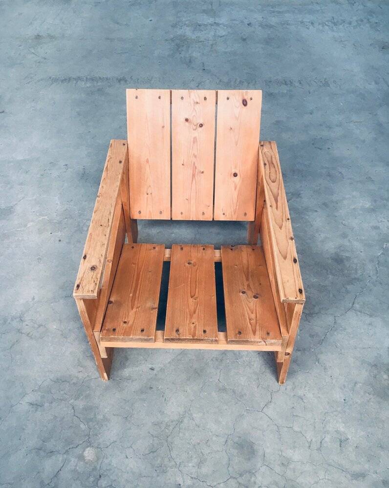 The Stijl Movement Dutch Pine Crate Chair attributed to Gerrit Rietveld, 1960s