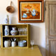 Still life with mandarins and blue pottery, oil on canvas