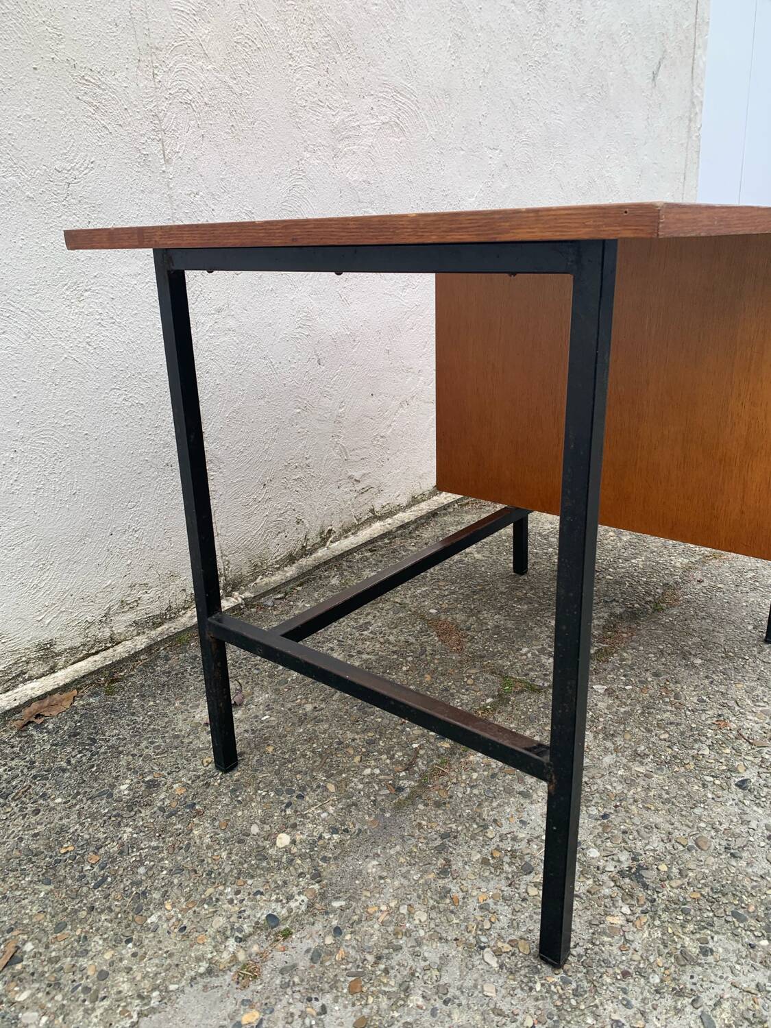 Vintage modernist desk in wood and metal