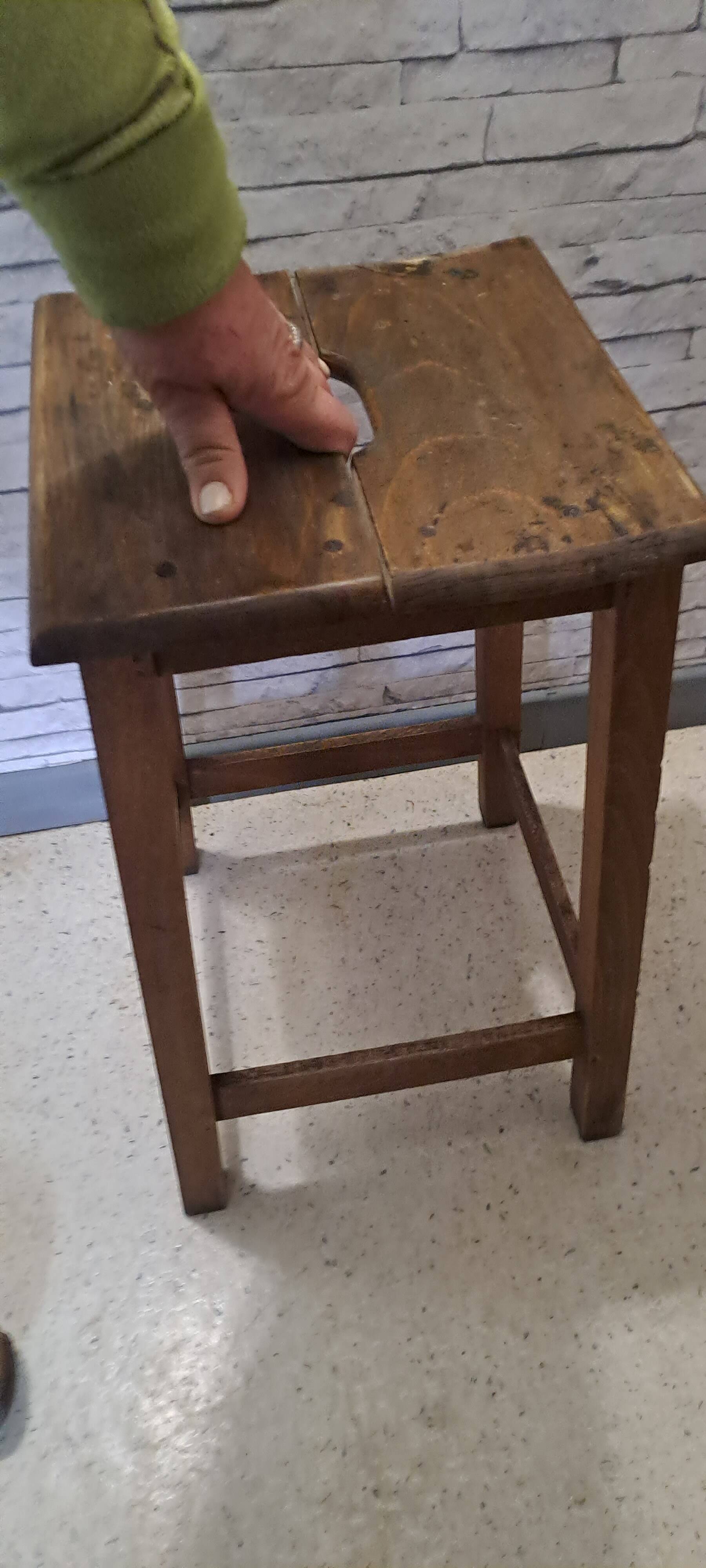 Square stool in brown stained wood 1940 French Popular Art