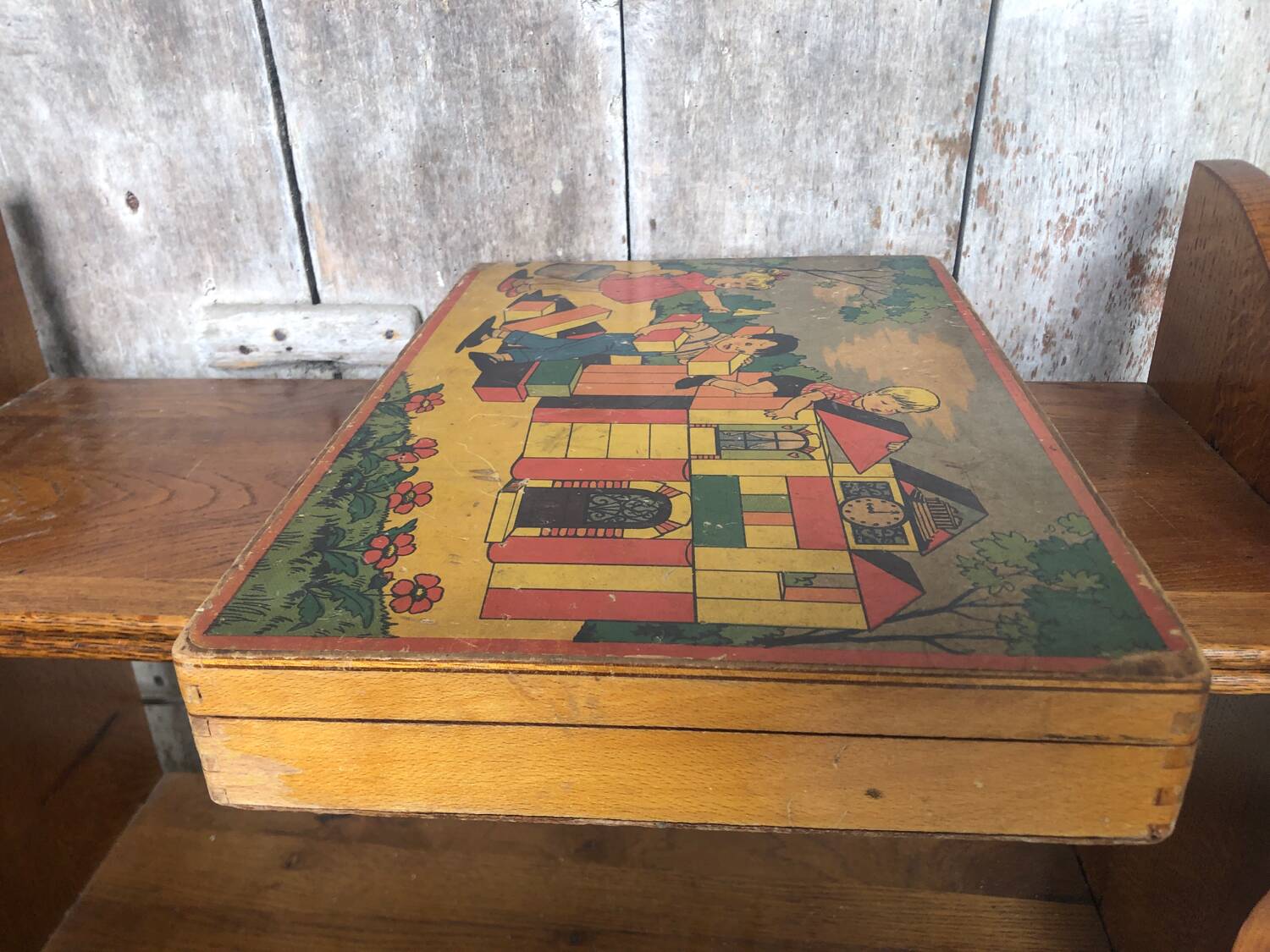 Old Building Set Box Wooden Toys Vintage