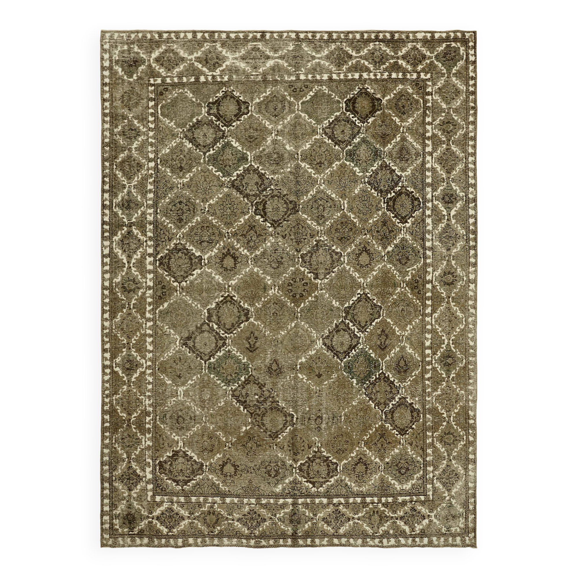Handmade turkish decorative 1980s 300 cm x 398 cm beige wool carpet