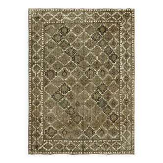 Handmade turkish decorative 1980s 300 cm x 398 cm beige wool carpet