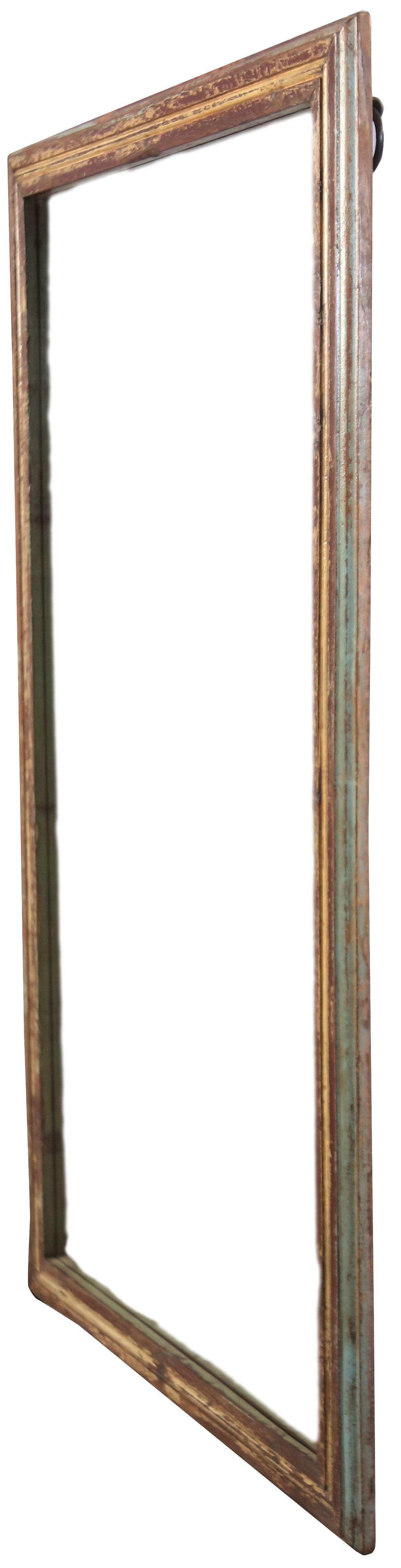 Old Burmese teak mirror with beautiful blue polychromy & original ecru 89x149cm