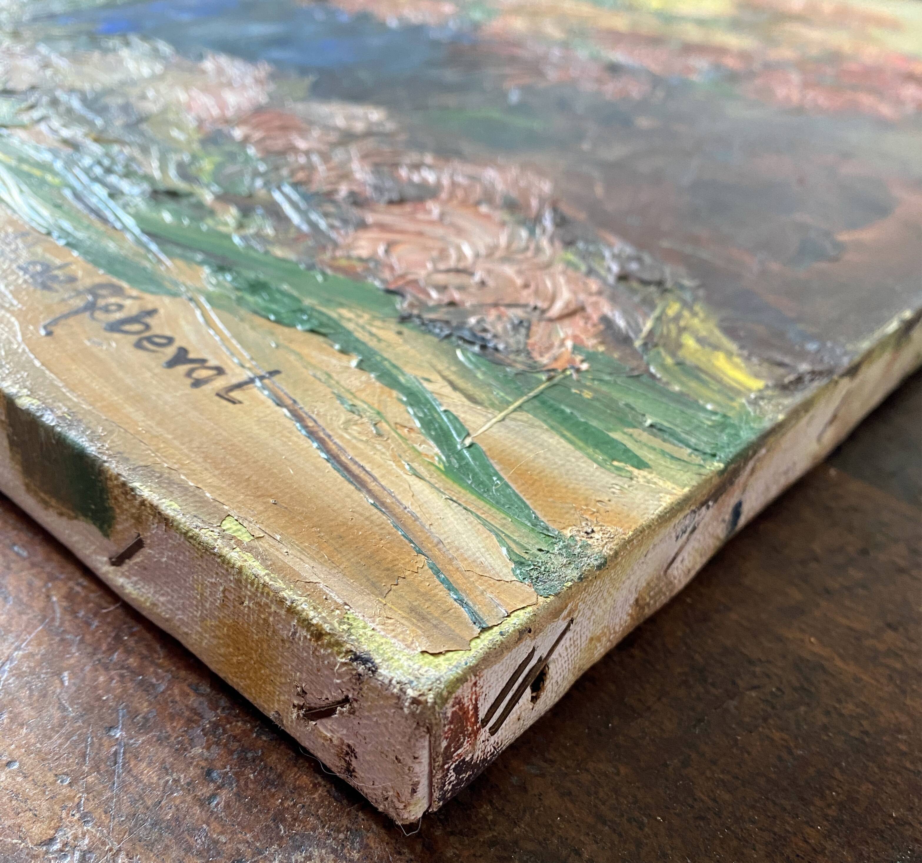 Table huile sur toile  "Bouquet of flowers" signed M De Rebeval  twentieth century