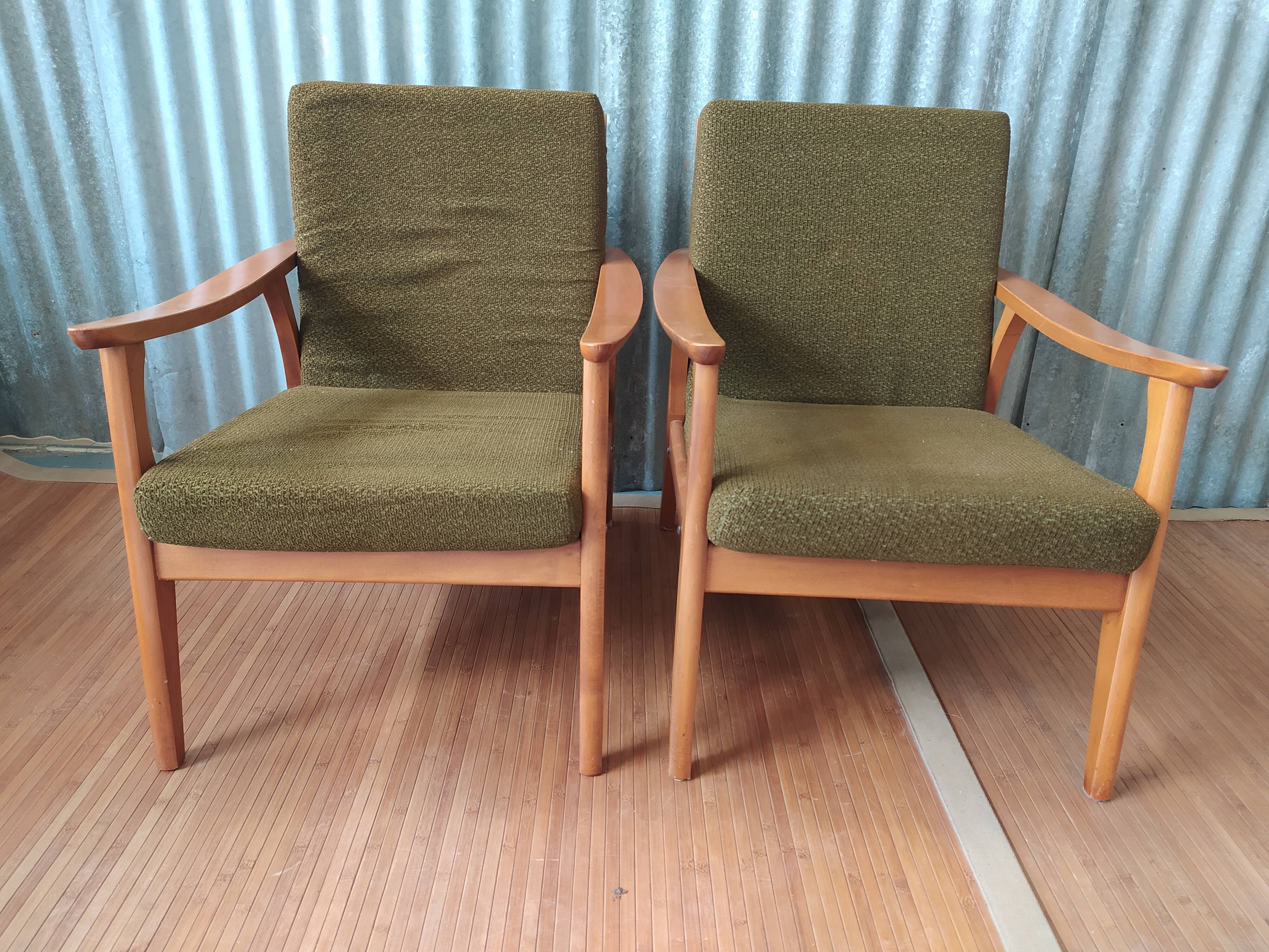Pair of Scandinavian armchairs compass feet