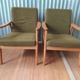 Pair of Scandinavian armchairs compass feet