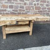 Industrial table carpenter's workbench in raw natural wood vintage bohemian