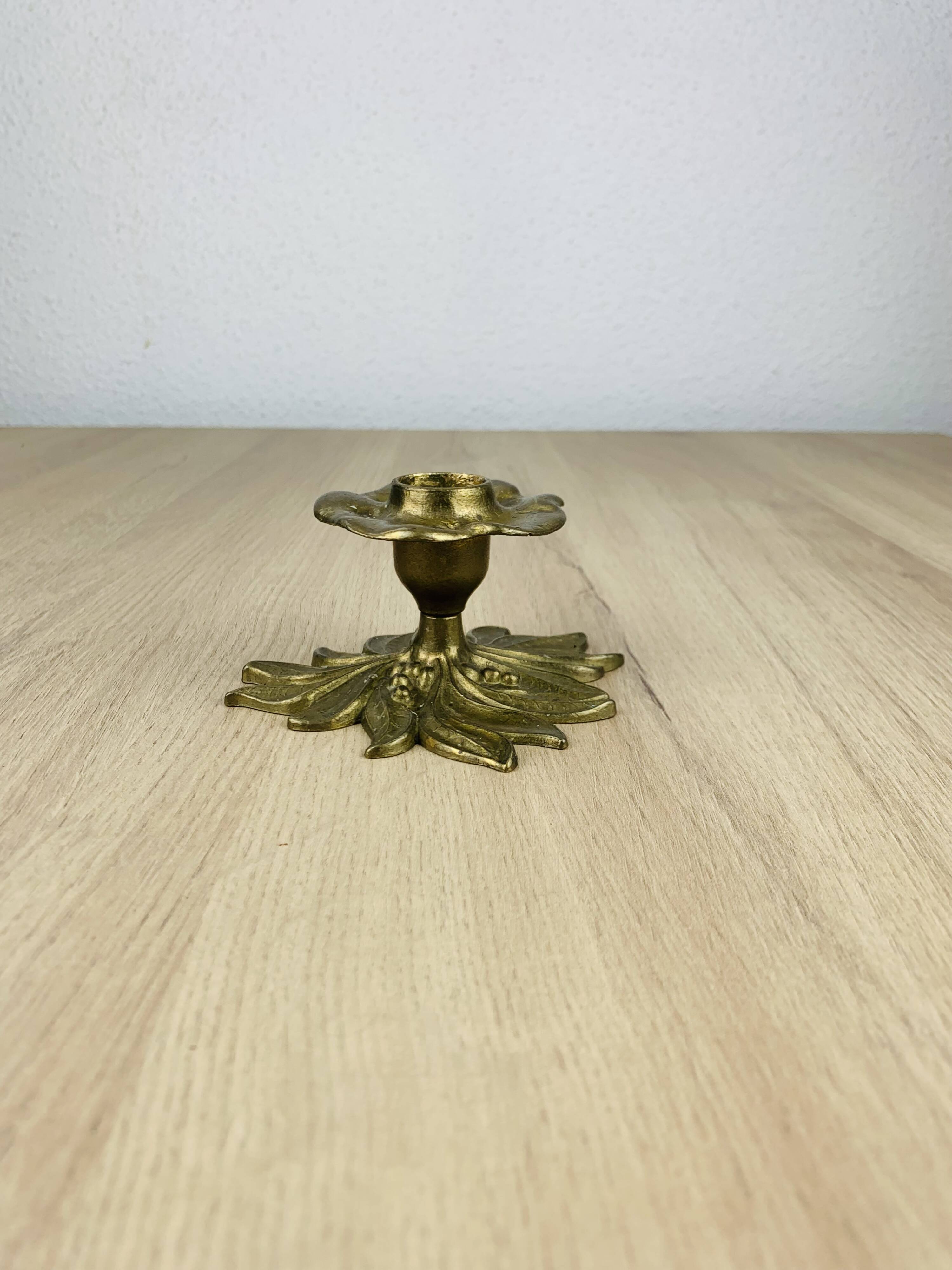 Golden brass flower candlestick, vintage