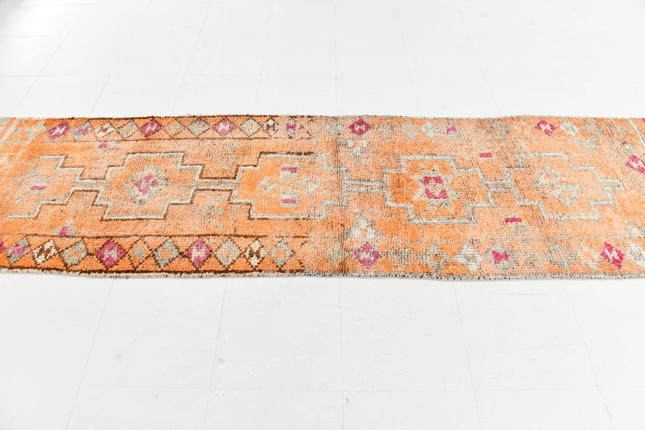 Tapis de couloir vintage orange doux 3x11, en laine, 90x330 cm