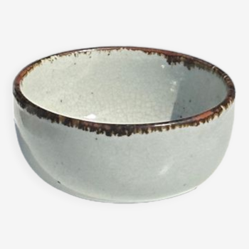 Small white glazed ceramic bowl black edges