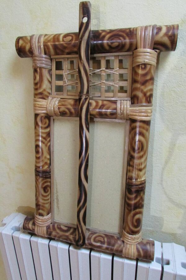 Miroir bambou et osier tressé rectangulaire