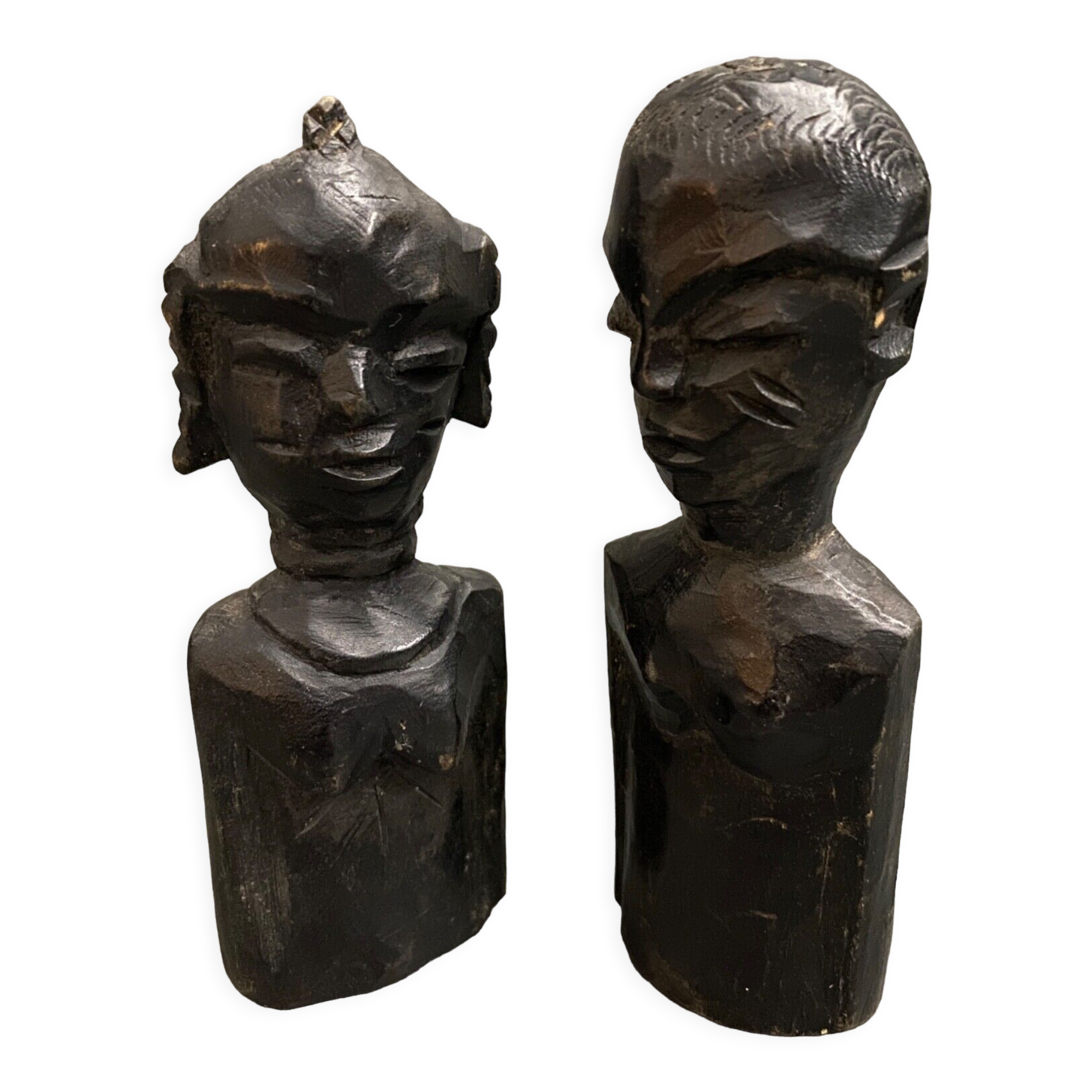 Pair of wooden statuettes sculptures of african couple 1960