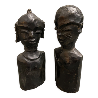 Pair of wooden statuettes sculptures of african couple 1960