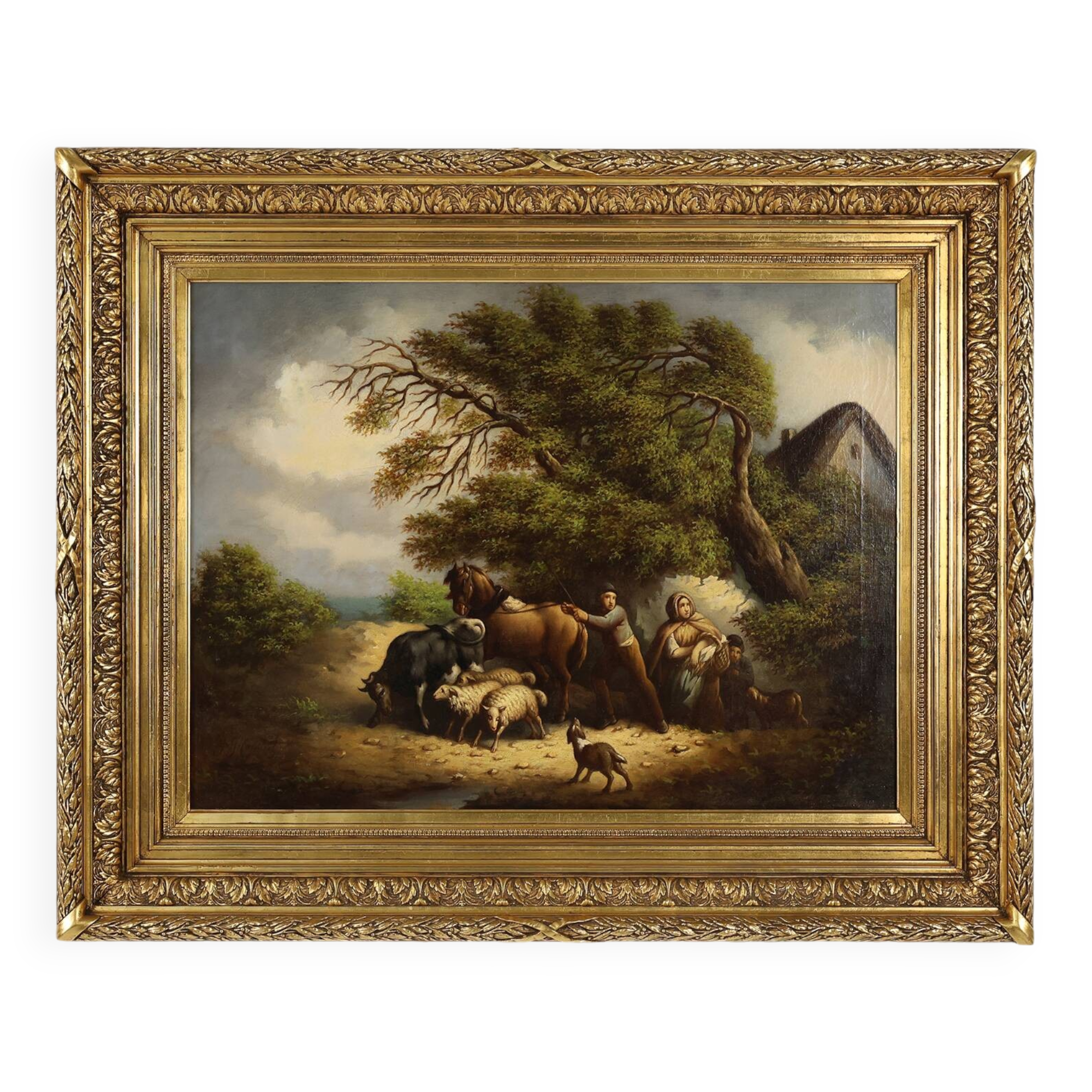 Large Rococo painting with gilded wooden frame, Belgium ca. 1900