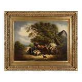 Large Rococo painting with gilded wooden frame, Belgium ca. 1900