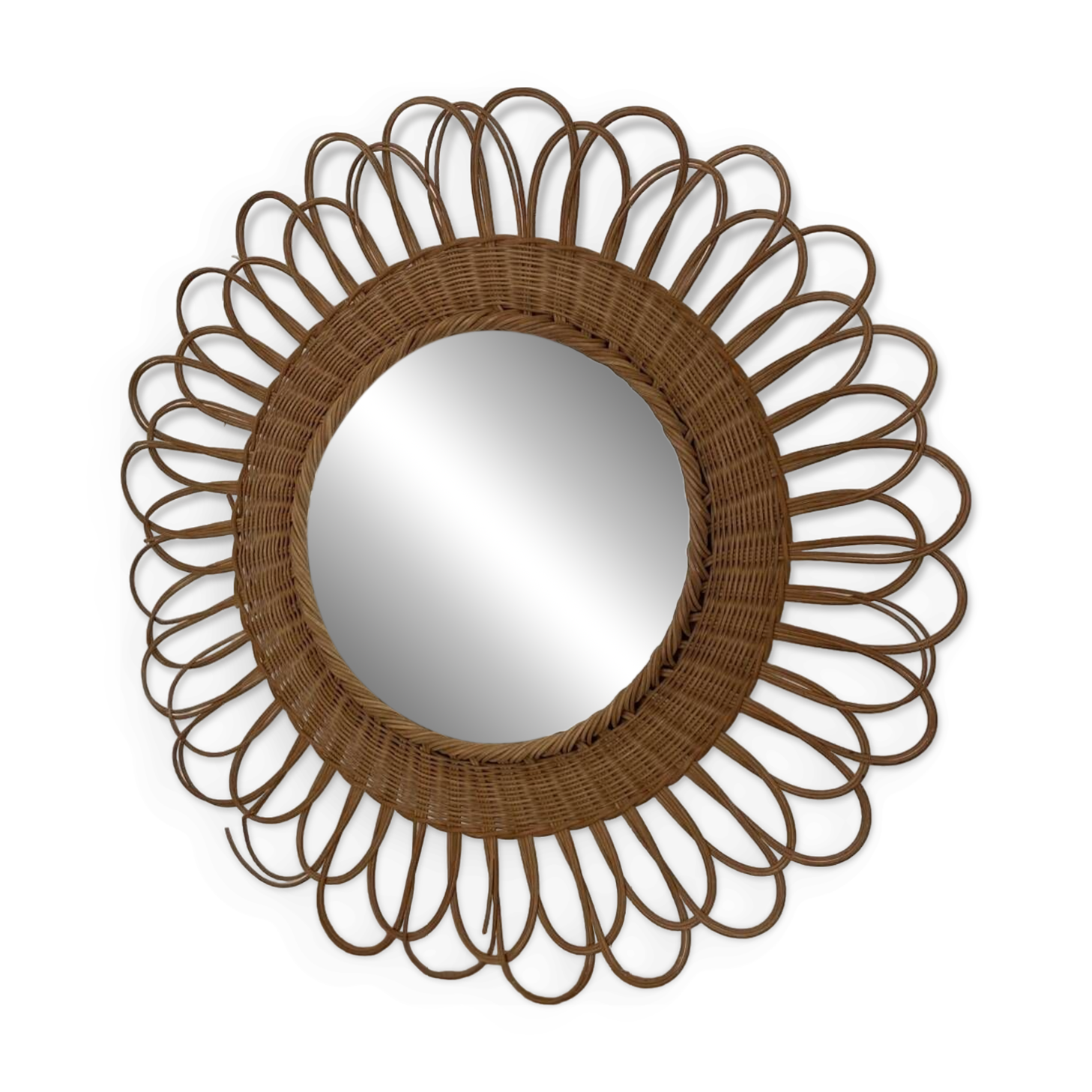 Miroir soleil vintage osier rotin
