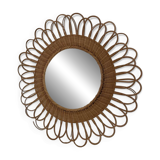 Vintage wicker rattan sun mirror