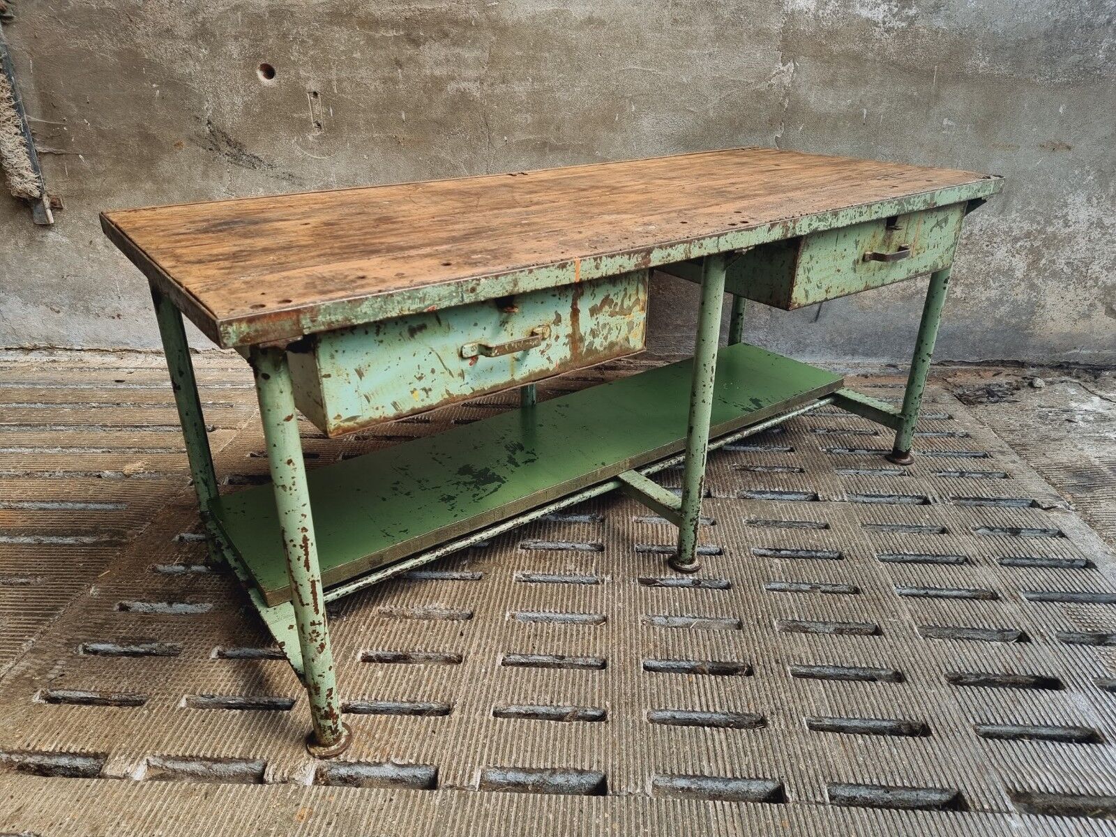Old workbench kitchen island steel with wood