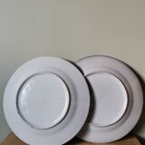 Set of 2 vintage plates in glazed stoneware with blue stripes