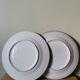 Set of 2 vintage plates in glazed stoneware with blue stripes