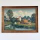Vintage original large landscape oil painting, signed countryside art