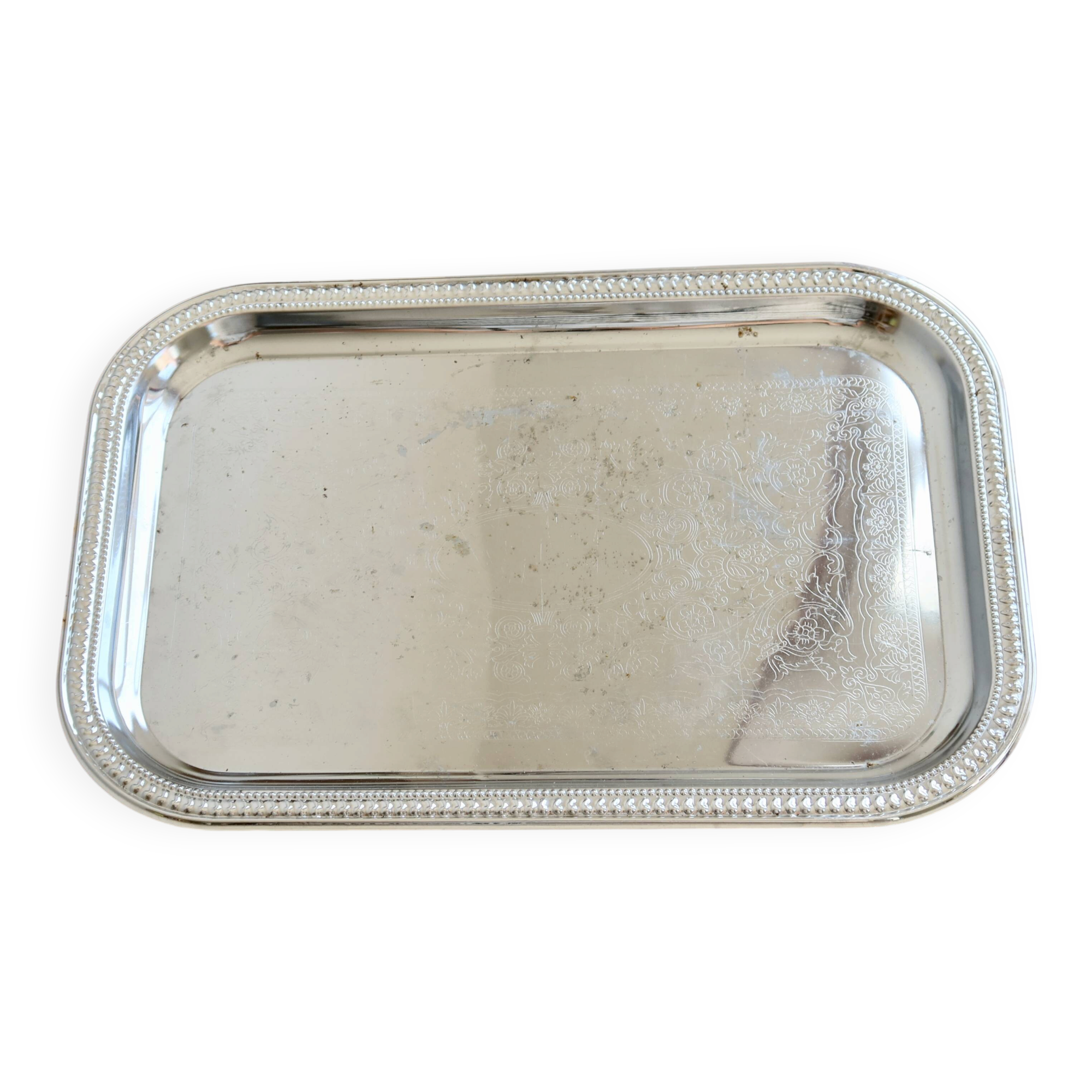 Rectangular silver-plated serving tray - Beaded edge