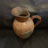 Turned wooden pitcher 17cm grape signed vintage old handmade jug