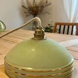 vintage Art Deco suspension in frosted almond green glass with golden trim