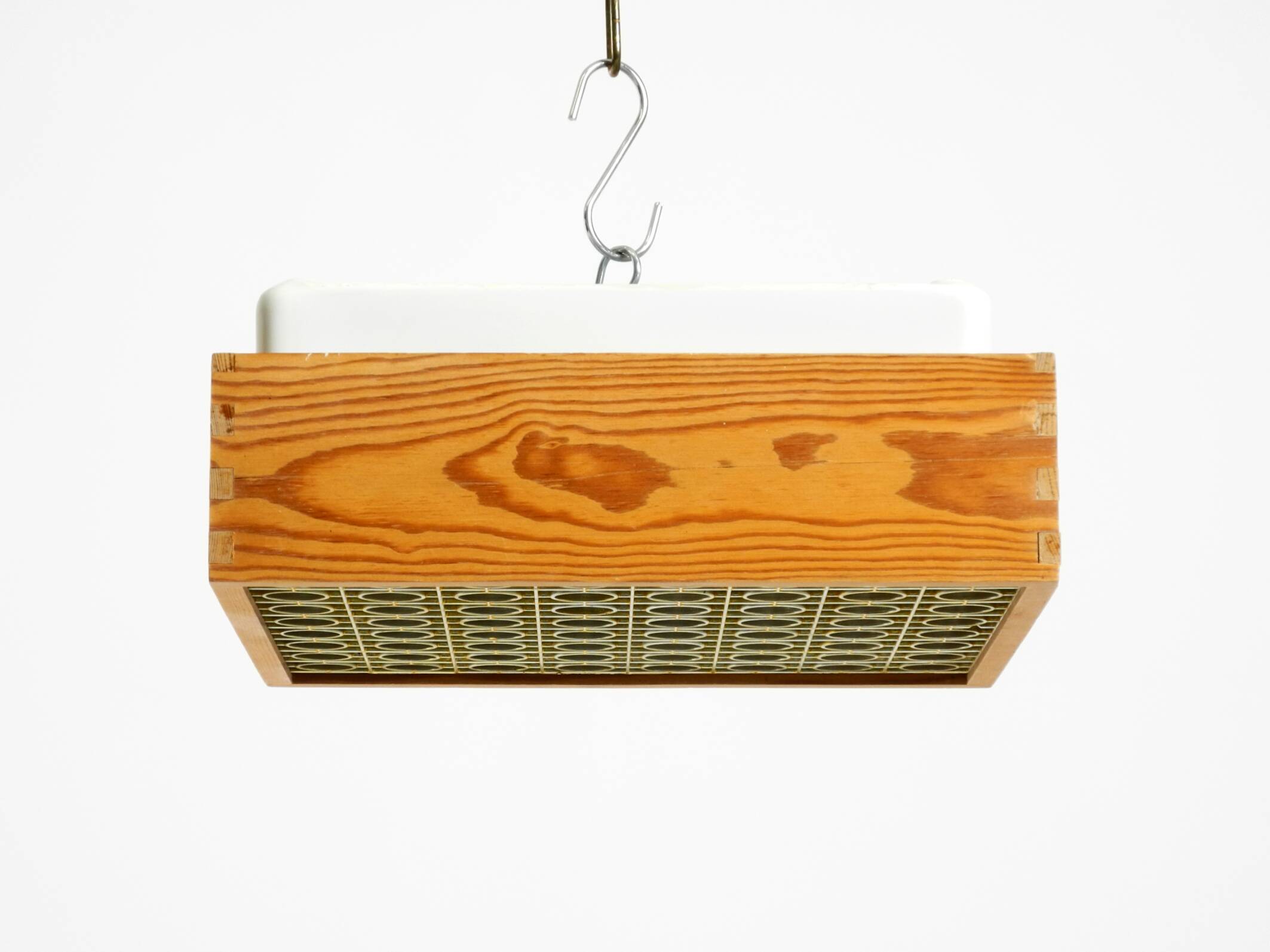 Beautiful 1970s square ceiling lamp made of pine wood by Alda Sweden