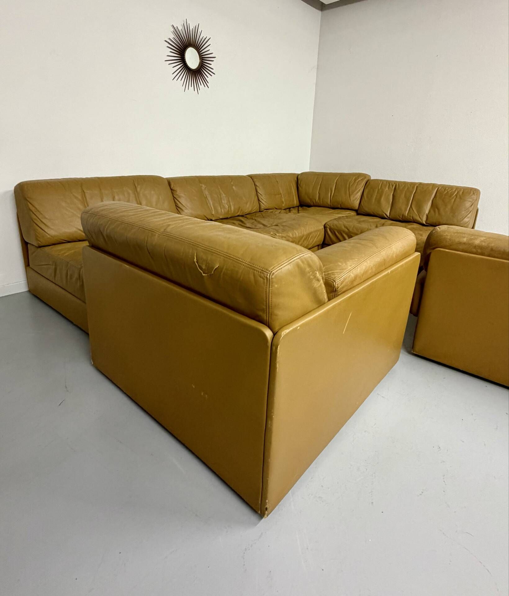 Grand canapé d’angle modulable De Sede DS-76, 6 modules cuir vintage