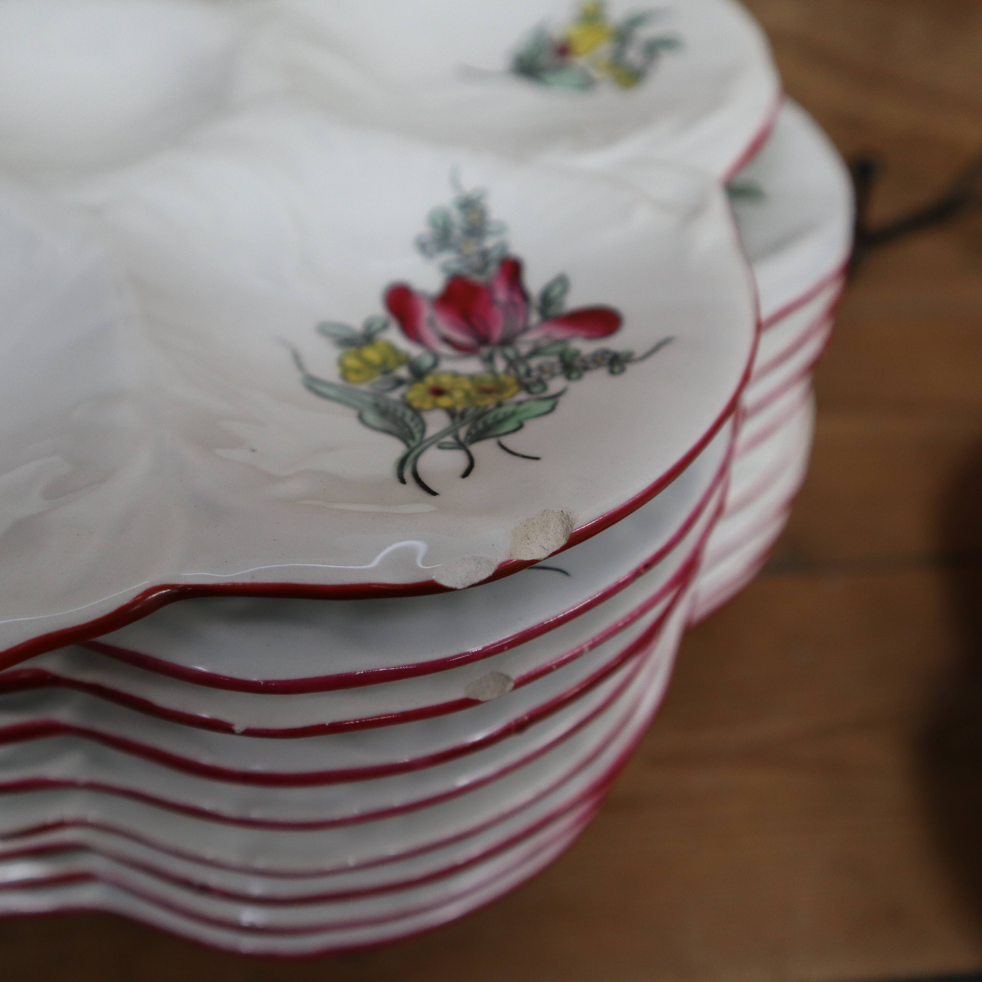 11 Assiettes à huitres/coquillages, modèle "Réverbère" Ket G Lunéville