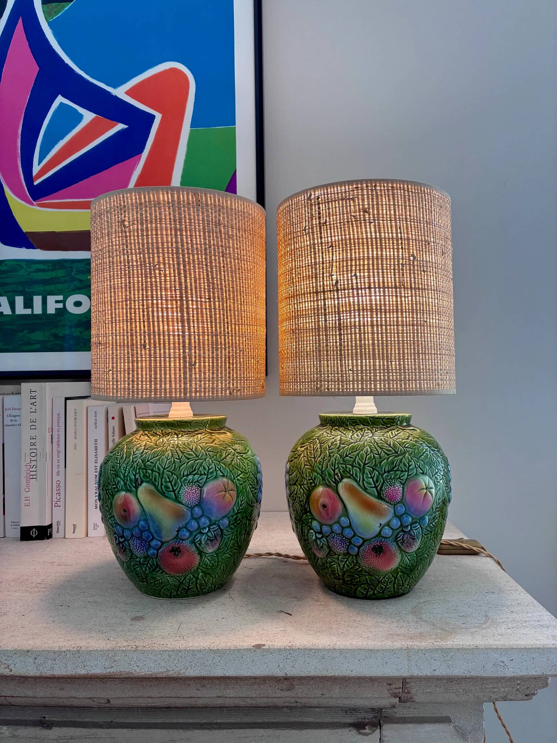 Pair of "Fruits" lamps in majolica - 1970