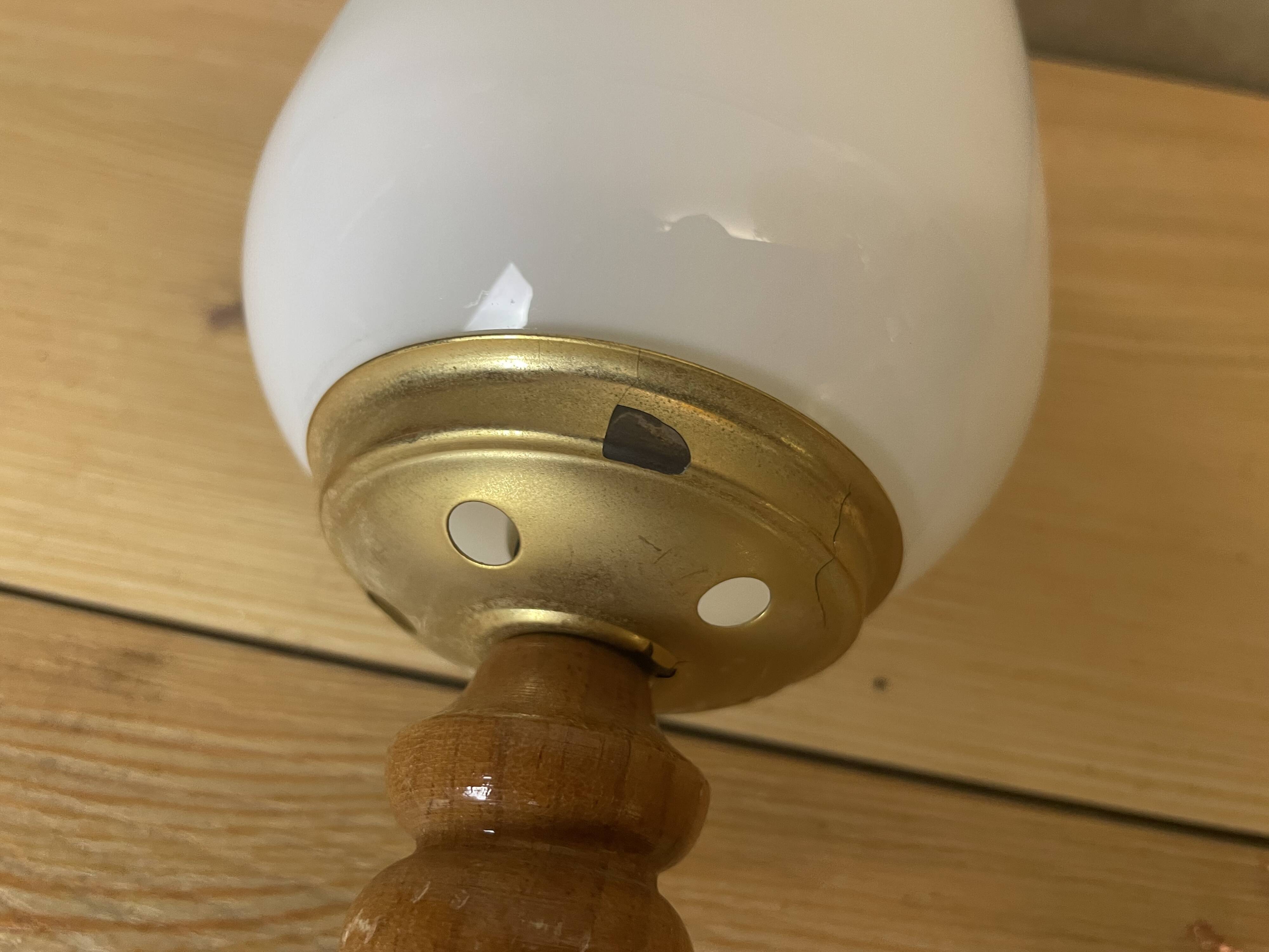 Portuguese opaline glass and wood wall sconce light