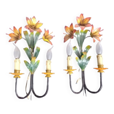Pair of old wall lamps XX metal Fleurs Lys lamps vintage 20th